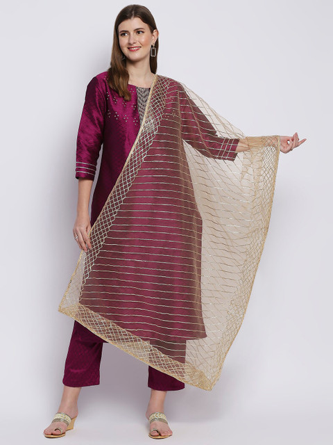

Dupatta Bazaar Gold-Toned & Silver-Toned Embroidered Dupatta with Gotta Patti