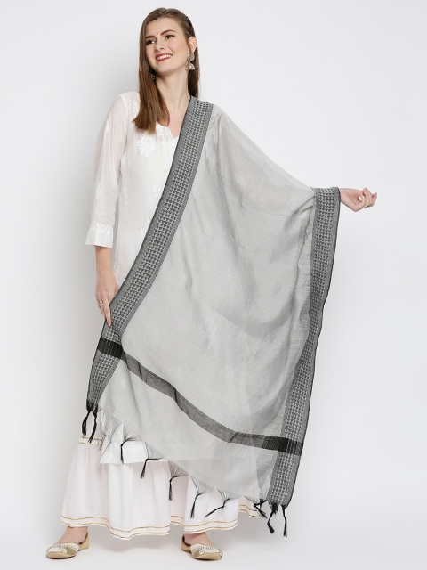 

Dupatta Bazaar Grey & Black Woven Design Dupatta