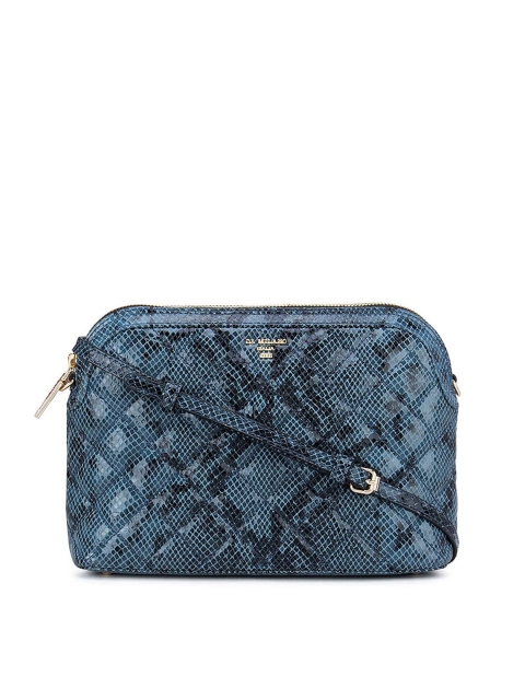 

Da Milano Blue Textured Leather Structured Sling Bag with Quilted