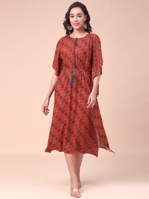 

J Turritopsis Rust Floral A-Line Midi Dress