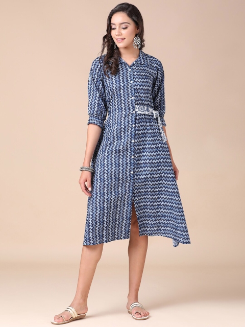 

J Turritopsis Navy Blue Ethnic Motifs A-Line Midi Dress