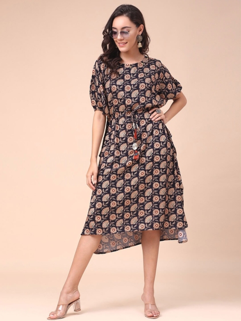 

J Turritopsis Navy Blue Floral A-Line Dress