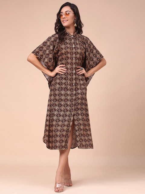 

J Turritopsis Brown Floral Kaftan Midi Dress