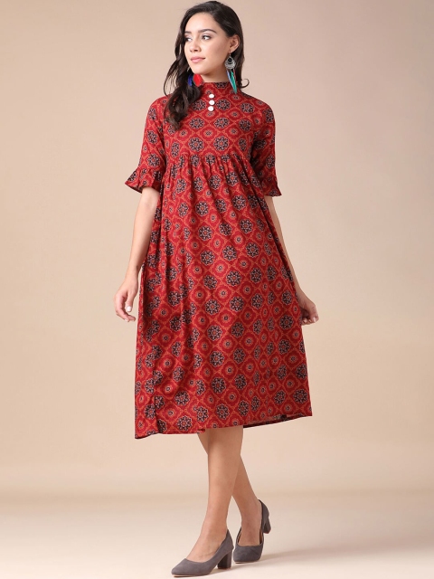 

J Turritopsis Maroon Ethnic Motifs Empire Midi Dress