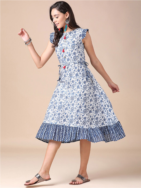 

J Turritopsis Blue Floral Tie-Up Neck A-Line Maxi Dress