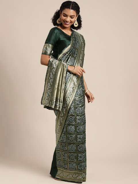 

DIVASTRI Green & White Bandhani Woven Design Banarasi Saree
