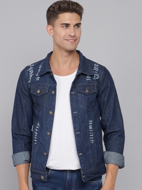 

FurryFlair Men Navy Blue Denim Jacket