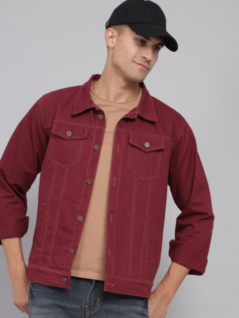 

FurryFlair Men Maroon Denim Jacket
