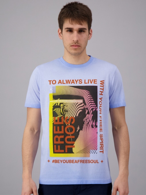 

FREESOUL Men Blue Printed T-shirt