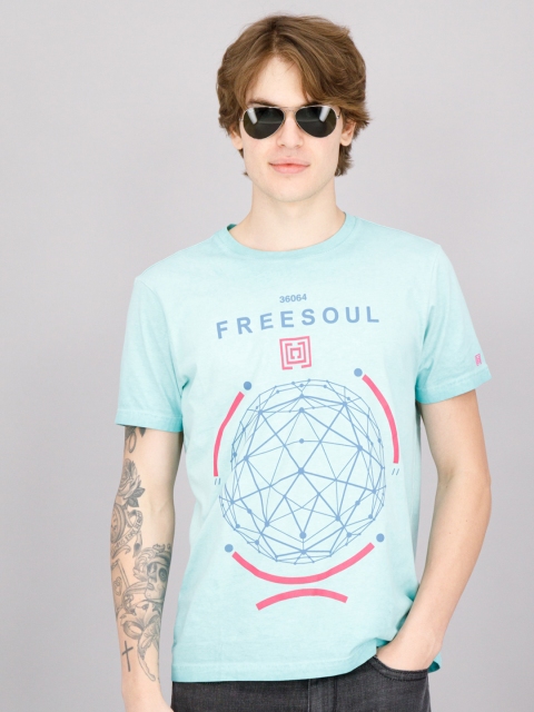 

FREESOUL Men Blue Printed Cotton T-shirt