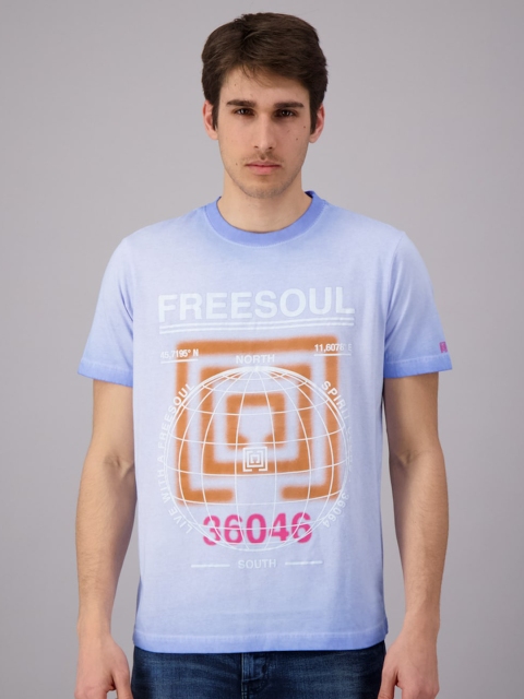 

FREESOUL Men Blue Typography Printed Cotton T-shirt