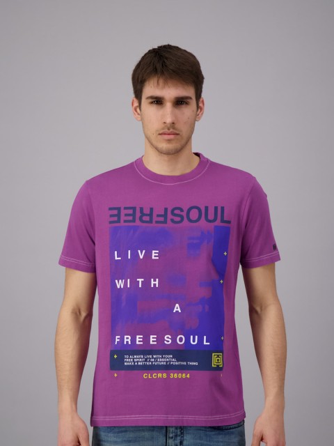 

FREESOUL Men Purple Printed Cotton T-shirt