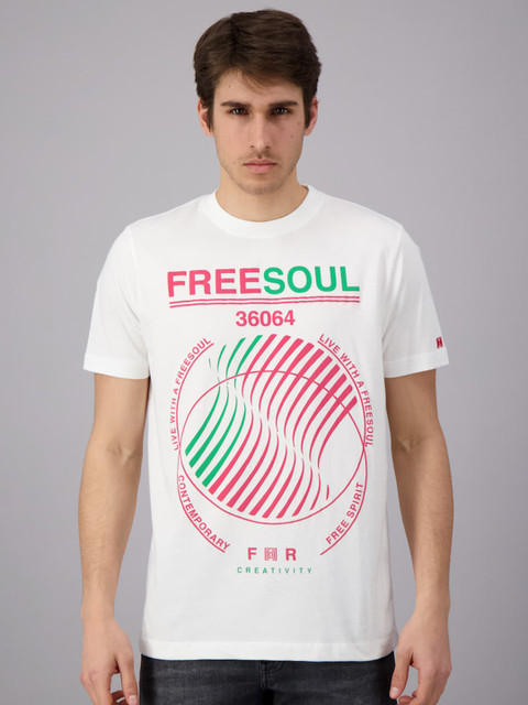

FREESOUL Men White Printed Cotton T-shirt