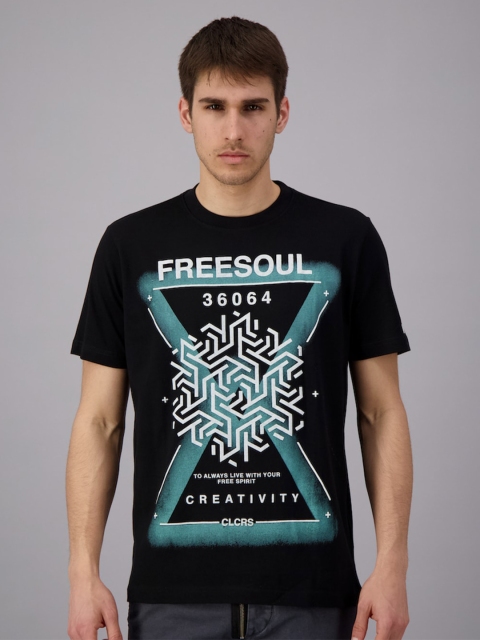 

FREESOUL Men Black Printed Pure Cotton T-shirt