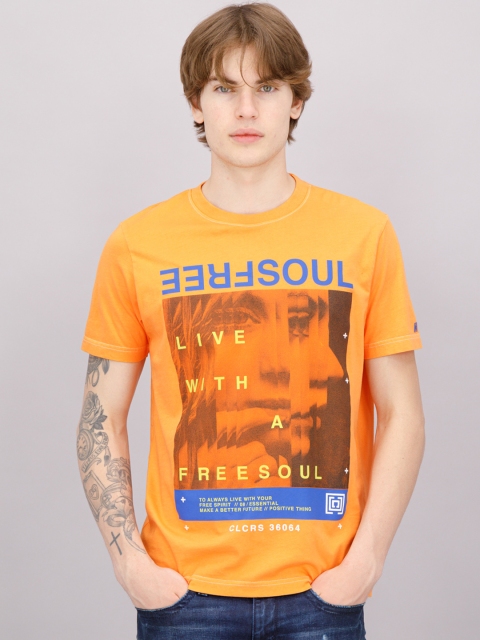 

FREESOUL Men Orange Printed Cotton T-shirt