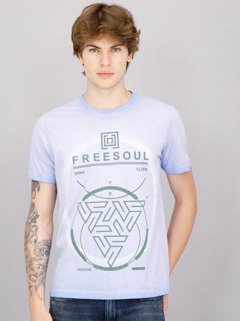 

FREESOUL Men Blue Printed Cotton T-shirt