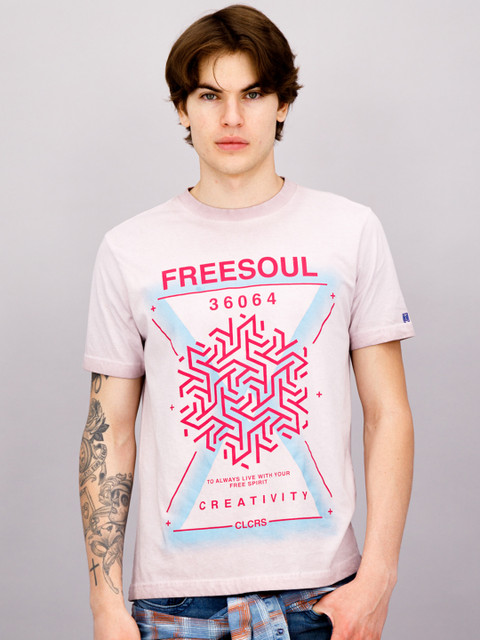 

FREESOUL Men Pink Printed Cotton T-shirt