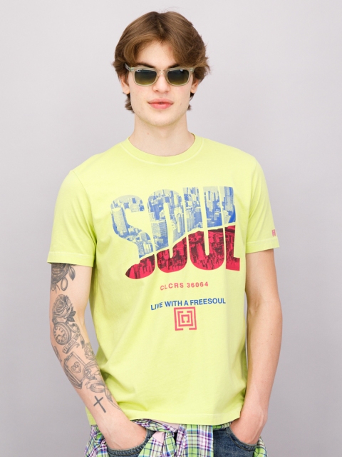 

FREESOUL Men Green & Red Printed Pure Cotton T-shirt