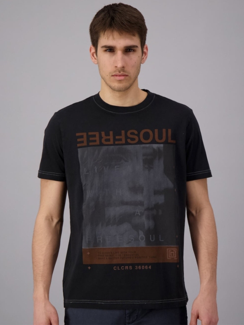 

FREESOUL Men Black Printed Cotton T-shirt
