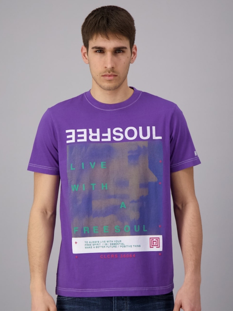 

FREESOUL Men Purple Printed Cotton T-shirt