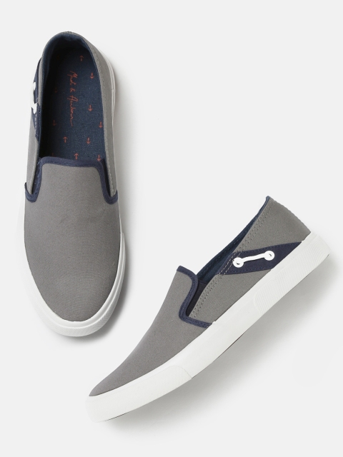 

Mast & Harbour Men Grey Solid Slip-On Sneakers