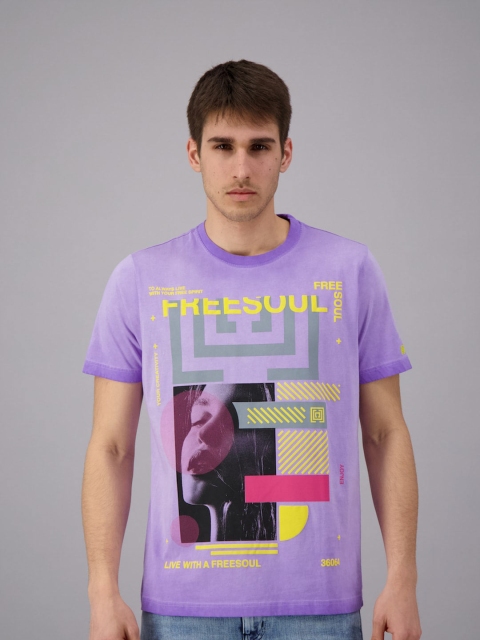 

FREESOUL Men Violet Printed T-shirt