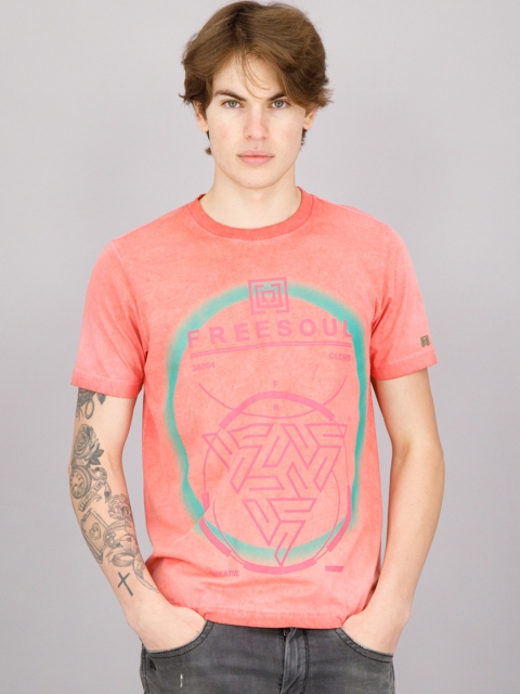 

FREESOUL Men Coral Printed Cotton T-shirt