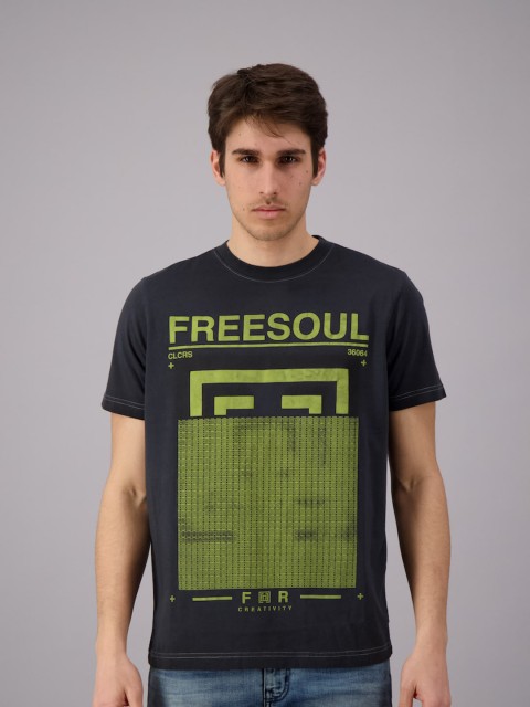 

FREESOUL Men Black Printed Pure Cotton T-shirt