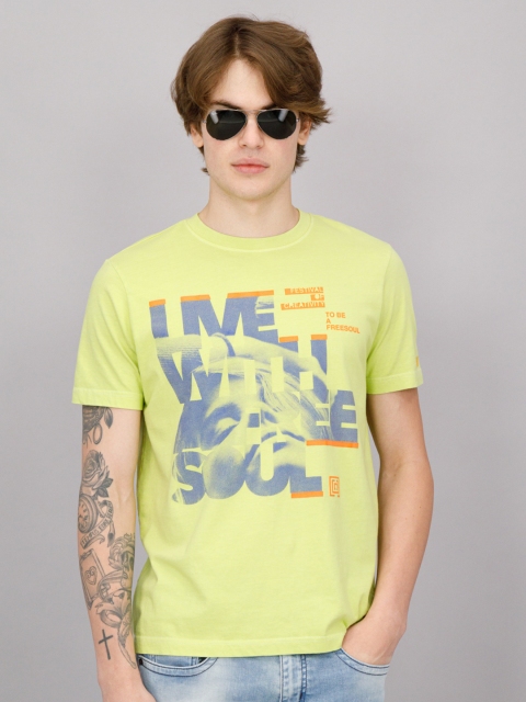 

FREESOUL Men Green Printed Cotton T-shirt