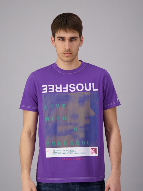 

FREESOUL Men Purple Printed Pure Cotton T-shirt