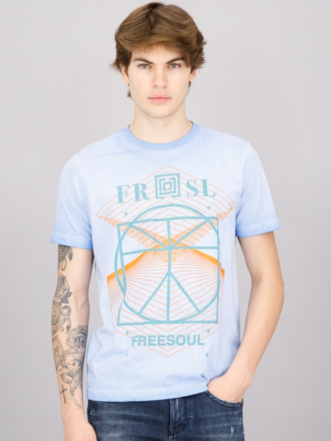 

FREESOUL Men Blue Printed Cotton T-shirt