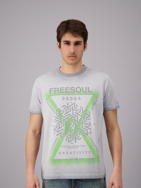 

FREESOUL Men Grey Printed Cotton T-shirt