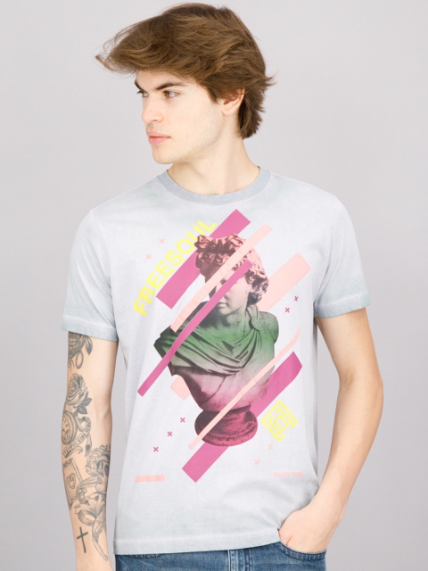 

FREESOUL Men Grey Printed Pure Cotton T-shirt