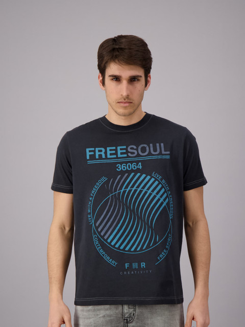 

FREESOUL Men Black Printed T-shirt