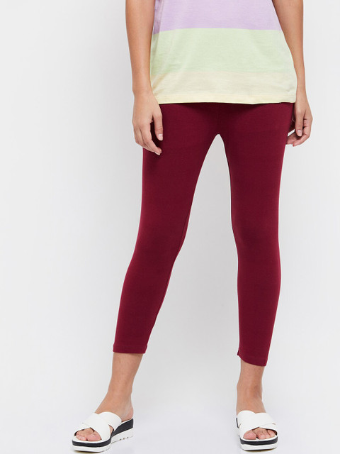 

max Women Maroon Solid Ankle-Length Leggings