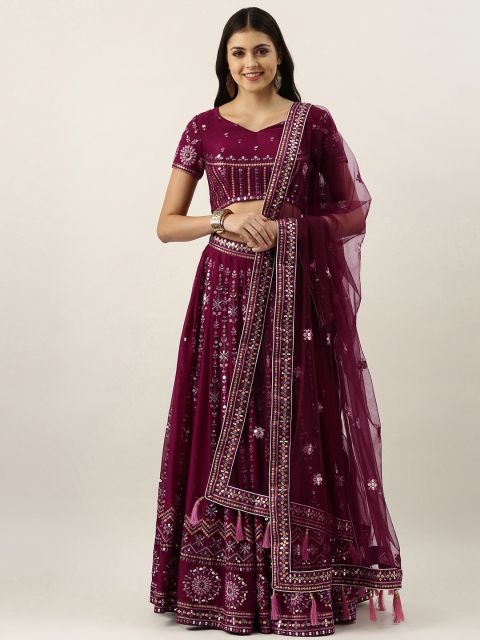 

panchhi Maroon Embroidered Sequinned Unstitched Lehenga & Blouse With Dupatta