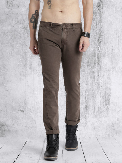 

Roadster Men Brown Solid Regular Trousers