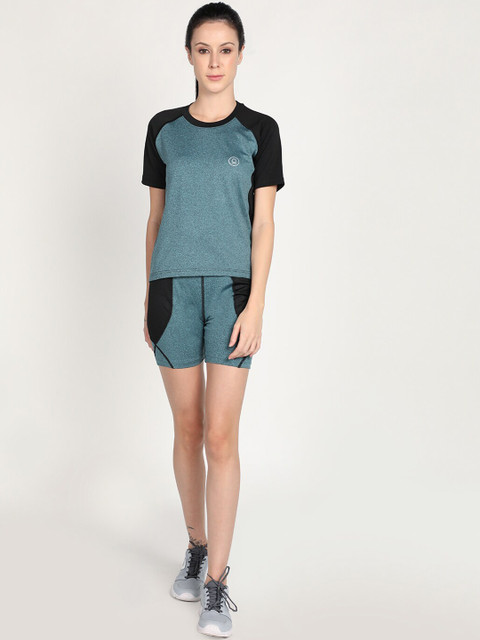 

Chkokko Women Teal Blue & Black Sports Co-ords