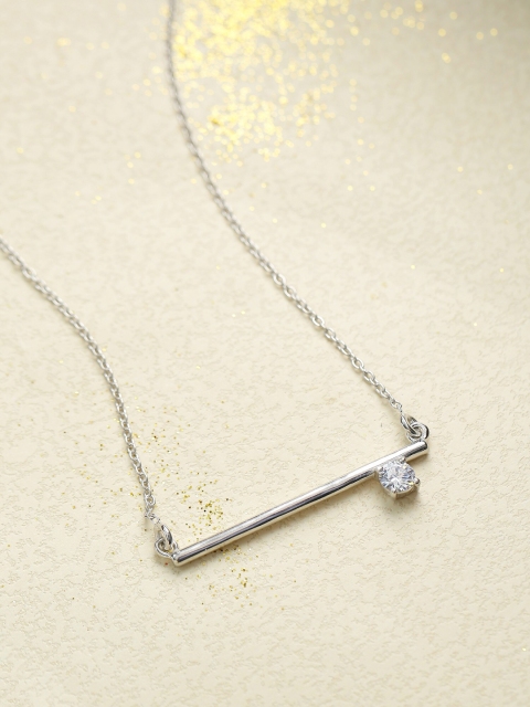 

Hiara Jewels 925 Sterling Silver Rhodium-Plated White CZ Studded Handcrafted Pendant With Chain
