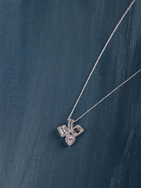 

Hiara Jewels Rhodium-Plated Silver-Toned & White CZ-Studded Pendent With Chain