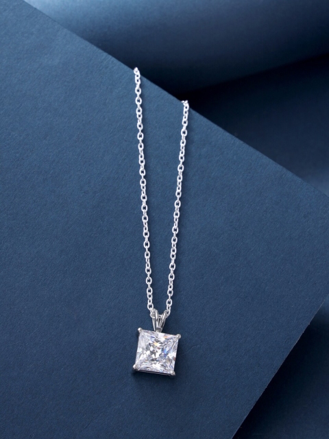 

Hiara Jewels Women Silver-Toned Rhodium-Plated Square CZ-Studded Pendant