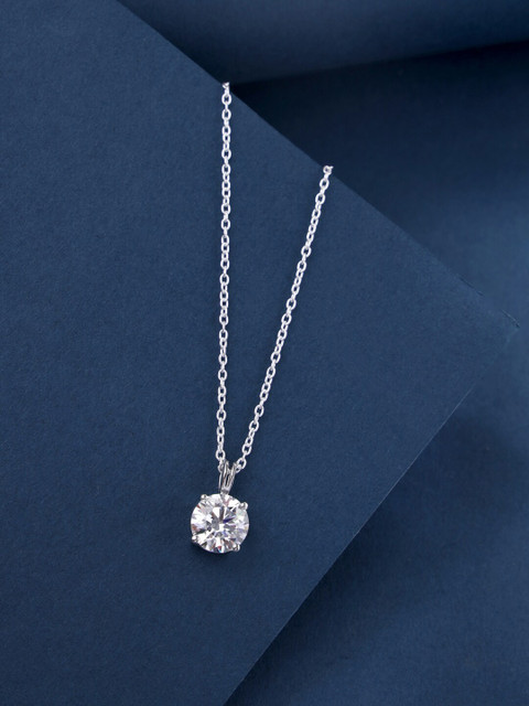 

Hiara Jewels 925 Sterling Silver Rhodium-Plated Silver-Toned & White CZ-Studded Pendant