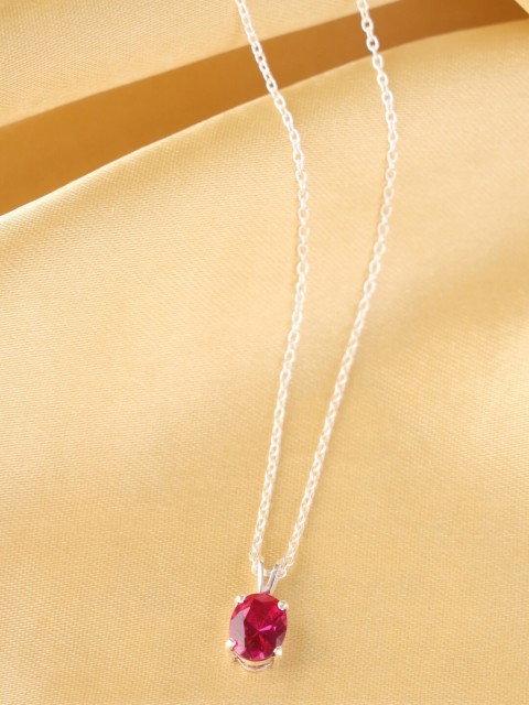 

Hiara Jewels Silver Toned Rhodium Plated Red Solitaire Pendant With Chain