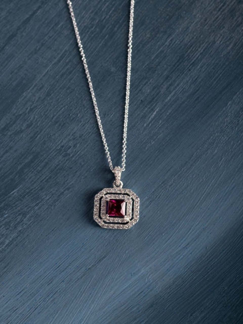 

Hiara Jewels 925 Sterling Silver Rhodium-Plated & Pink CZ Stone Studded Pendant