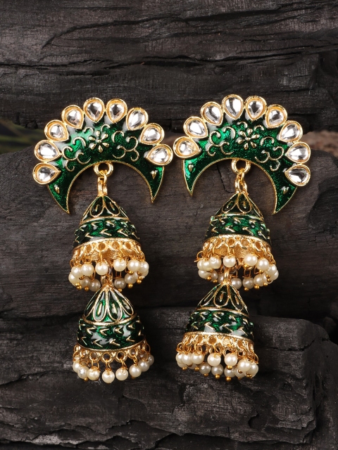 

JEWELS GEHNA Green & White Contemporary Jhumkas Earrings