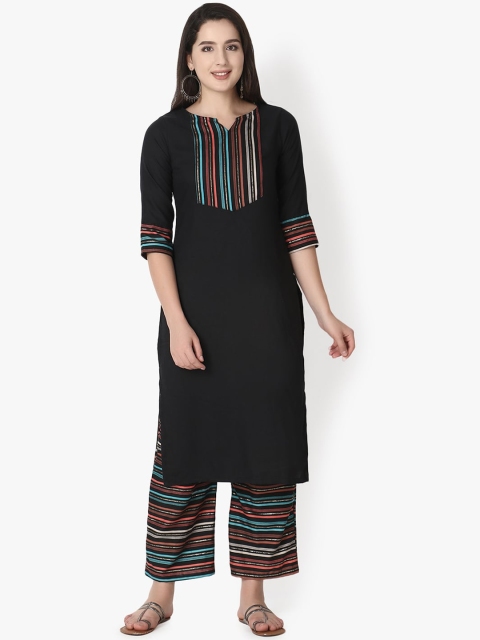 

Sitaram Designer Women Black Yoke Design Kurti with Palazzos