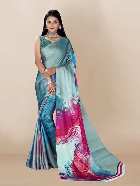 

VAIRAGEE Blue & Pink Silk Blend Saree