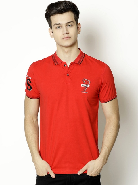 

V2 Value & Variety Men Red Typography Printed V-Neck Pure Cotton Applique T-shirt