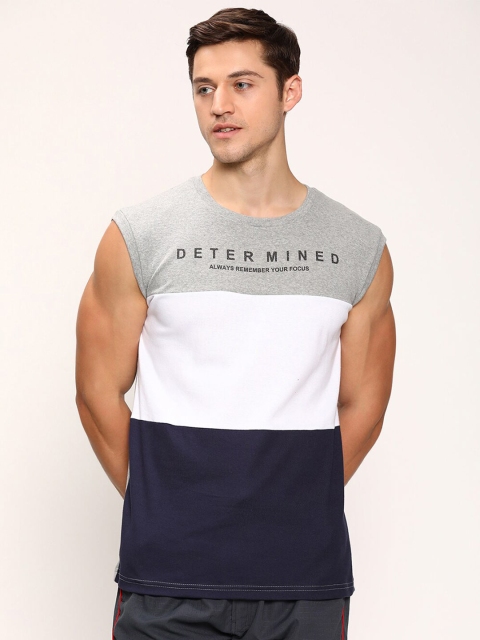 

V2 Value & Variety Men Grey & Black Colourblocked T-shirt