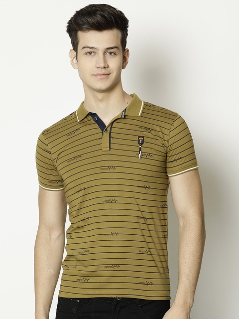 

V2 Value & Variety Men Brown Striped Polo Collar Extended Sleeves T-shirt